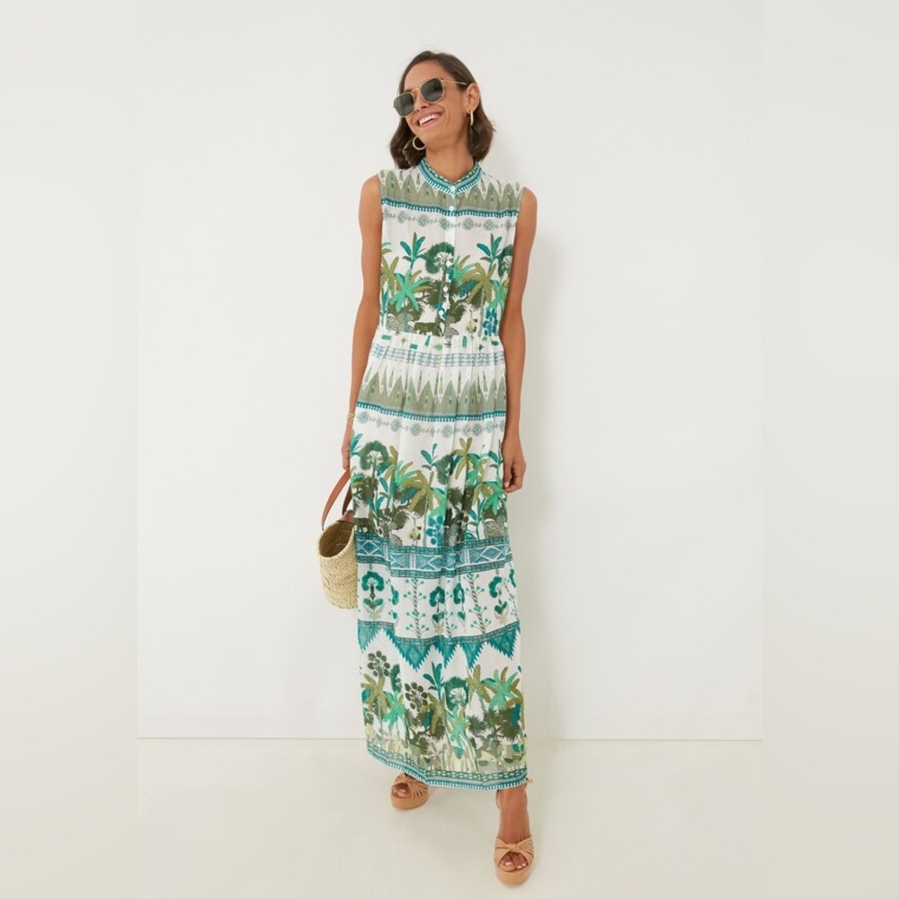 Emporio Sirenuse Berenice Elephant Palm Maxi Dress Green